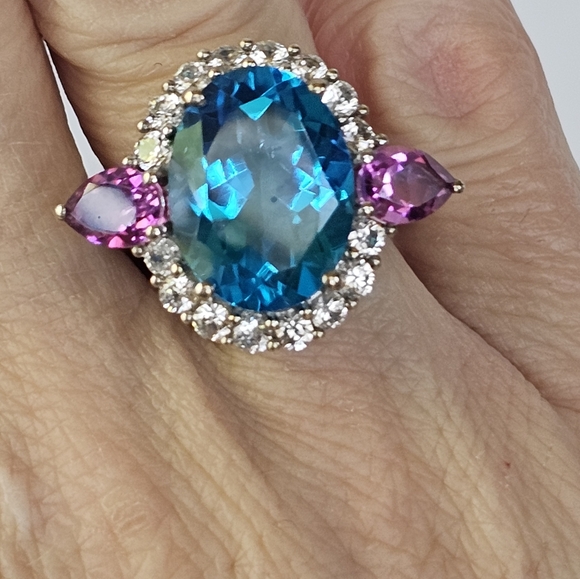 Caribbean Quartz Ring in Platinum over 925. Size 7! NEW - Picture 15 of 15